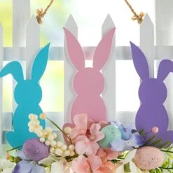 14 In.L Easter Wooden Bunny Fence Door Hanger -The Home Depot Shop glitzhome easter decorations 2006800004 4f 1000