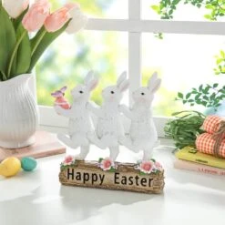 9.25 In. H Easter Resin Triple Bunny Table Decor -The Home Depot Shop glitzhome easter decorations 2006900010 31 1000