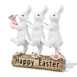 9.25 In. H Easter Resin Triple Bunny Table Decor