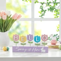 12 In. H Easter Wooden/Metal Tulips Table Decor -The Home Depot Shop glitzhome easter decorations 2006900014 31 1000