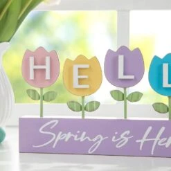 12 In. H Easter Wooden/Metal Tulips Table Decor -The Home Depot Shop glitzhome easter decorations 2006900014 4f 1000
