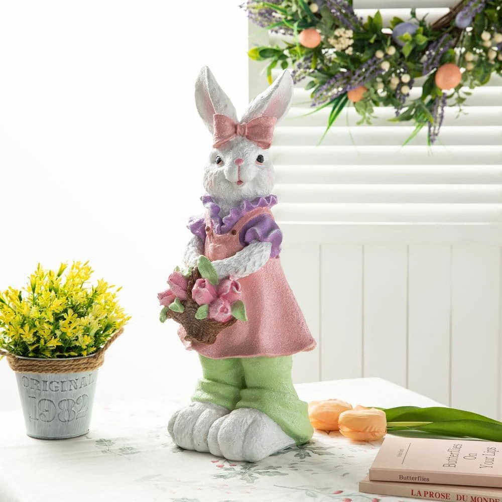 17.5 In. H Easter Resin Bunny Girl Table Decor With Flower Basket 9 17.5 In. H Easter Resin Bunny Girl Table Decor With Flower Basket - Image 9