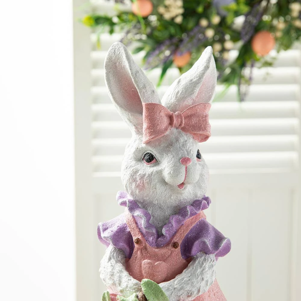 17.5 In. H Easter Resin Bunny Girl Table Decor With Flower Basket 7 17.5 In. H Easter Resin Bunny Girl Table Decor With Flower Basket - Image 7