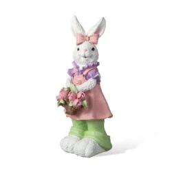 17.5 In. H Easter Resin Bunny Girl Table Decor With Flower Basket
