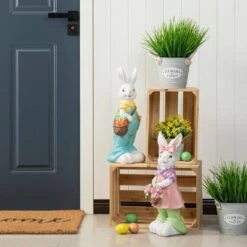 17.5 In. H Easter Resin Bunny Girl Table Decor With Flower Basket 11 17.5 In. H Easter Resin Bunny Girl Table Decor With Flower Basket -The Home Depot Shop glitzhome easter decorations 2006900015 77 1000