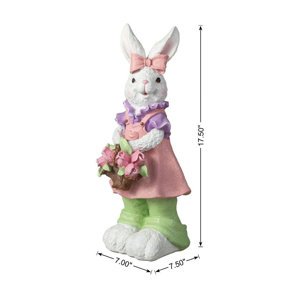 17.5 In. H Easter Resin Bunny Girl Table Decor With Flower Basket 4 17.5 In. H Easter Resin Bunny Girl Table Decor With Flower Basket - Image 4