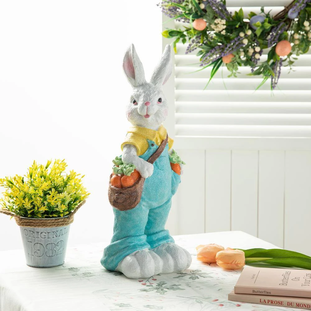 17.25 In. H Easter Resin Bunny Boy Table Decor With Carrot 10 17.25 In. H Easter Resin Bunny Boy Table Decor With Carrot - Image 10