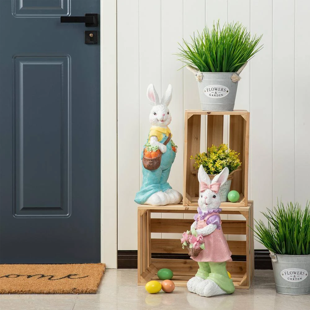 17.25 In. H Easter Resin Bunny Boy Table Decor With Carrot 4 17.25 In. H Easter Resin Bunny Boy Table Decor With Carrot - Image 4