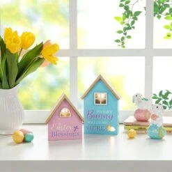 6 In. /8 In. H (Set Of 2) Lighted Easter Wooden House-shaped Table Decor 13 6 In. /8 In. H (Set Of 2) Lighted Easter Wooden House-shaped Table Decor -The Home Depot Shop glitzhome easter decorations 2006900020 31 1000