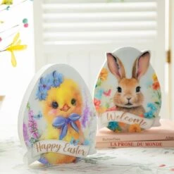 6 In. H (Set Of 2) Easter Wooden And Epoxy Egg Chick Table Decor -The Home Depot Shop glitzhome easter decorations 2006900021 31 1000