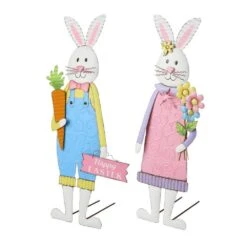 Metal Bunny Boy And Girl's Yard Stake Or Standing Decor Or Wall Decor (Set Of 2) -The Home Depot Shop glitzhome easter decorations 2014600089 4f 1000