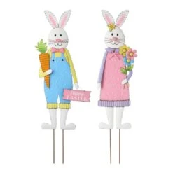 Metal Bunny Boy And Girl's Yard Stake Or Standing Decor Or Wall Decor (Set Of 2)