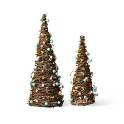 12 In. /16 In. H (Set Of 2) Easter Rattan And Berries Table Tree