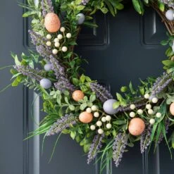 22in. D Easter Eggs And Lavender Wreath -The Home Depot Shop glitzhome easter decorations 2015500003 1f 1000