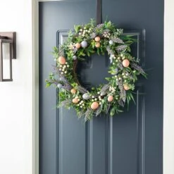 22in. D Easter Eggs And Lavender Wreath -The Home Depot Shop glitzhome easter decorations 2015500003 31 1000
