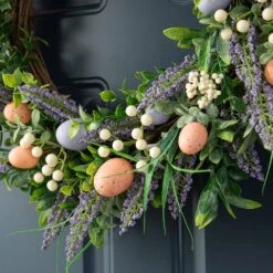 22in. D Easter Eggs And Lavender Wreath -The Home Depot Shop glitzhome easter decorations 2015500003 44 1000