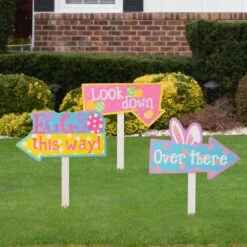 14 In. H Wooden Easter Path Sign (Set Of 3) -The Home Depot Shop glitzhome easter decorations 2019400006 31 1000