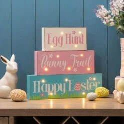 10.5 In. H Wooden/Metal Easter LED Lighted Block Word Sign (14-Bulbs) -The Home Depot Shop glitzhome easter decorations gh2006600013 4f 1000