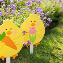 15 In. H Easter Wooden Chick Pick/Yard Stake (Set Of 3) -The Home Depot Shop glitzhome easter decorations gh2006600019 1f 1000