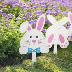 15 In. H Easter Wooden Bunny Pick/Yard Stake (Set Of 3) -The Home Depot Shop glitzhome easter decorations gh2006600020 1f 1000