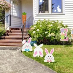 15 In. H Easter Wooden Bunny Pick/Yard Stake (Set Of 3) -The Home Depot Shop glitzhome easter decorations gh2006600020 44 1000