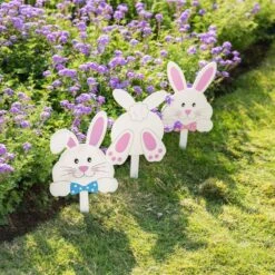 15 In. H Easter Wooden Bunny Pick/Yard Stake (Set Of 3) -The Home Depot Shop glitzhome easter decorations gh2006600020 4f 1000