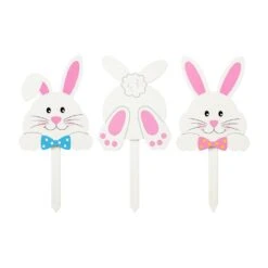 15 In. H Easter Wooden Bunny Pick/Yard Stake (Set Of 3)