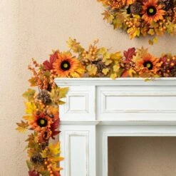 6 Ft. Fall Sunflower, Maple Leaf And Berry Unlit Garland 14 6 Ft. Fall Sunflower, Maple Leaf And Berry Unlit Garland -The Home Depot Shop glitzhome fall garlands 2006300036 1f 1000