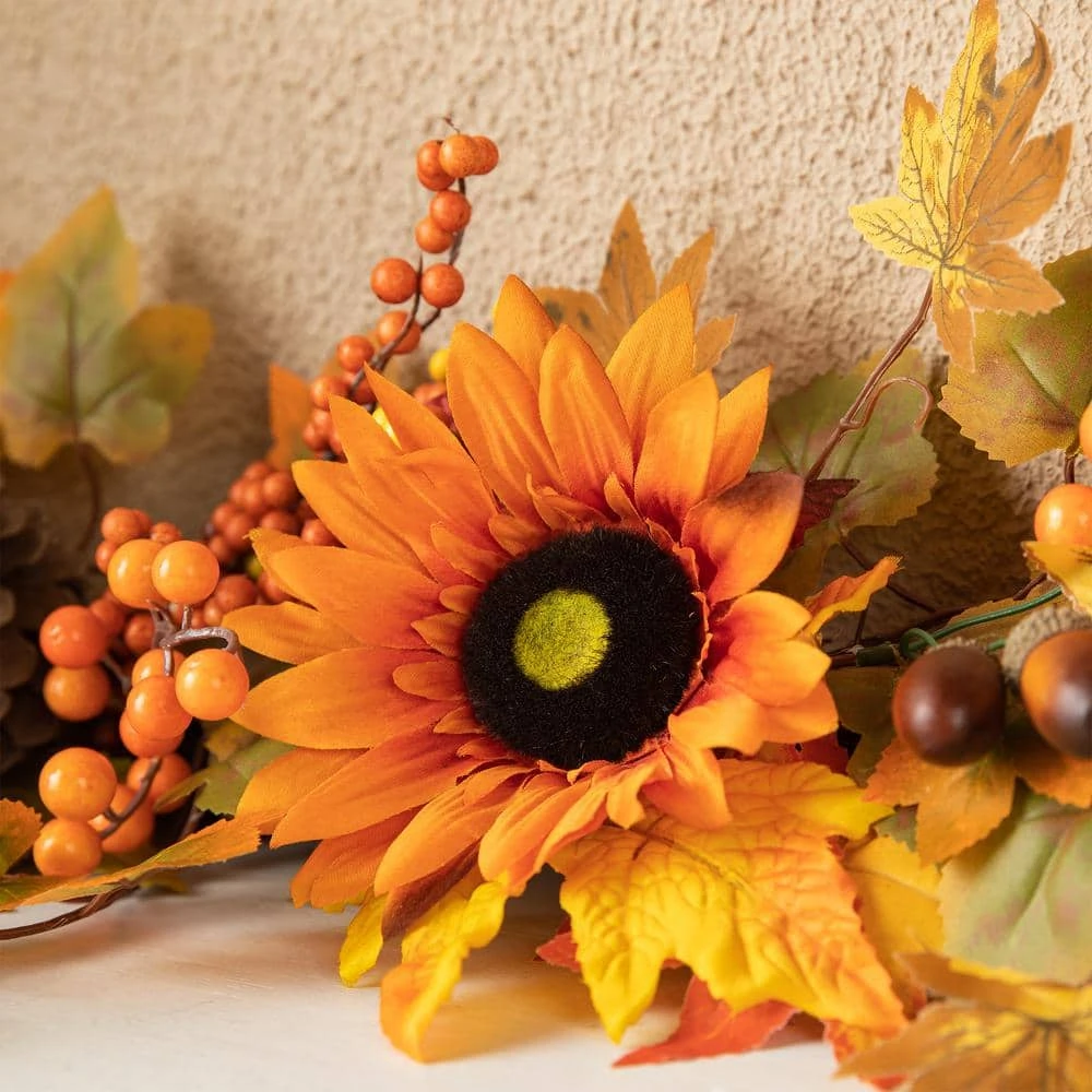 6 Ft. Fall Sunflower, Maple Leaf And Berry Unlit Garland 7 6 Ft. Fall Sunflower, Maple Leaf And Berry Unlit Garland - Image 7