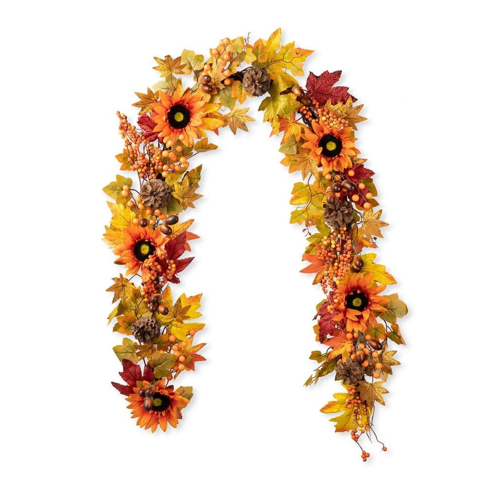 6 Ft. Fall Sunflower, Maple Leaf And Berry Unlit Garland 1 6 Ft. Fall Sunflower, Maple Leaf And Berry Unlit Garland