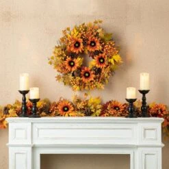 6 Ft. Fall Sunflower, Maple Leaf And Berry Unlit Garland 11 6 Ft. Fall Sunflower, Maple Leaf And Berry Unlit Garland -The Home Depot Shop glitzhome fall garlands 2006300036 77 1000