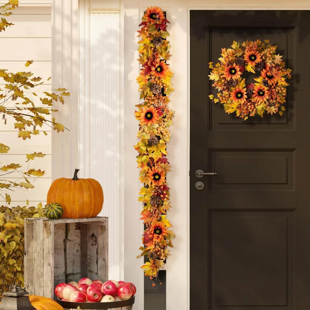 6 Ft. Fall Sunflower, Maple Leaf And Berry Unlit Garland 2 6 Ft. Fall Sunflower, Maple Leaf And Berry Unlit Garland - Image 2