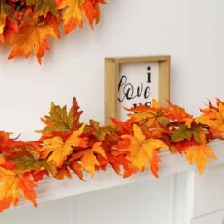 6 Ft. Fall Lighted Maple Leaves Artificial Fall Garland -The Home Depot Shop glitzhome fall garlands 2019500004 40 1000