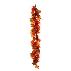 6 Ft. Fall Lighted Maple Leaves Artificial Fall Garland -The Home Depot Shop glitzhome fall garlands 2019500004 4f 1000