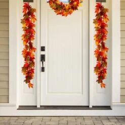 6 Ft. Fall Lighted Maple Leaves Artificial Fall Garland -The Home Depot Shop glitzhome fall garlands 2019500004 c3 1000