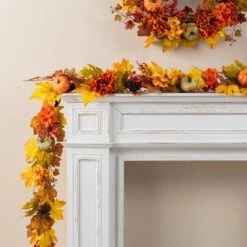 6 Ft. Fall Unlit Dahlia Pumpkin, Leaf And Berry Garland 12 6 Ft. Fall Unlit Dahlia Pumpkin, Leaf And Berry Garland -The Home Depot Shop glitzhome fall garlands 2019500034 1f 1000