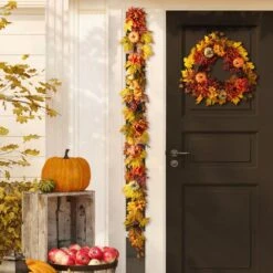 6 Ft. Fall Unlit Dahlia Pumpkin, Leaf And Berry Garland 13 6 Ft. Fall Unlit Dahlia Pumpkin, Leaf And Berry Garland -The Home Depot Shop glitzhome fall garlands 2019500034 31 1000