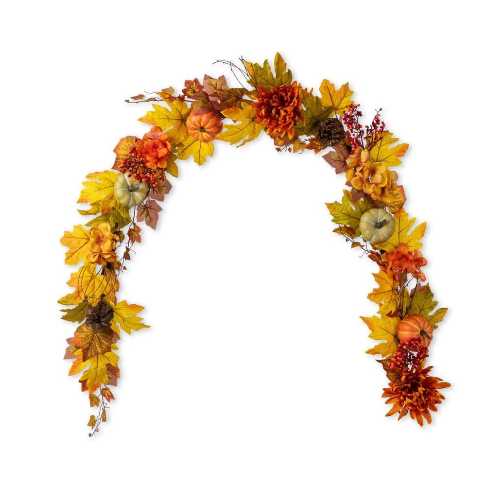 6 Ft. Fall Unlit Dahlia Pumpkin, Leaf And Berry Garland 1 6 Ft. Fall Unlit Dahlia Pumpkin, Leaf And Berry Garland