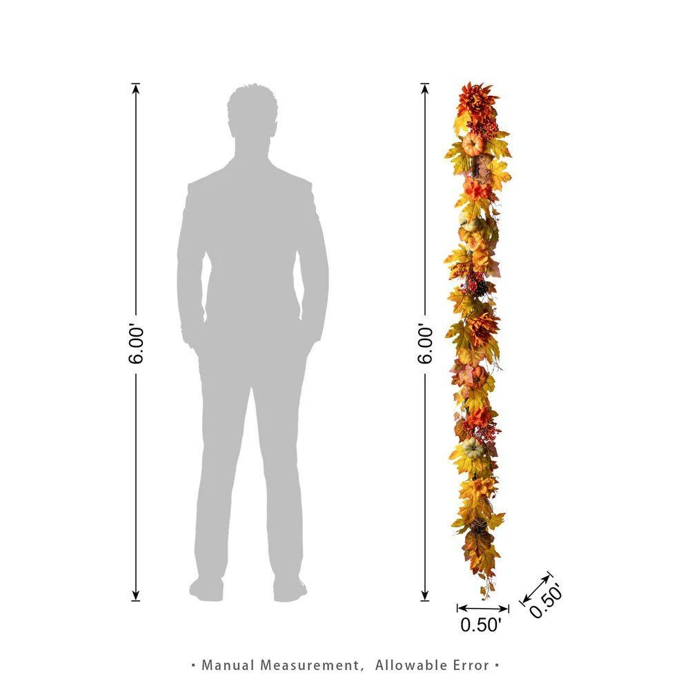 6 Ft. Fall Unlit Dahlia Pumpkin, Leaf And Berry Garland 4 6 Ft. Fall Unlit Dahlia Pumpkin, Leaf And Berry Garland - Image 4