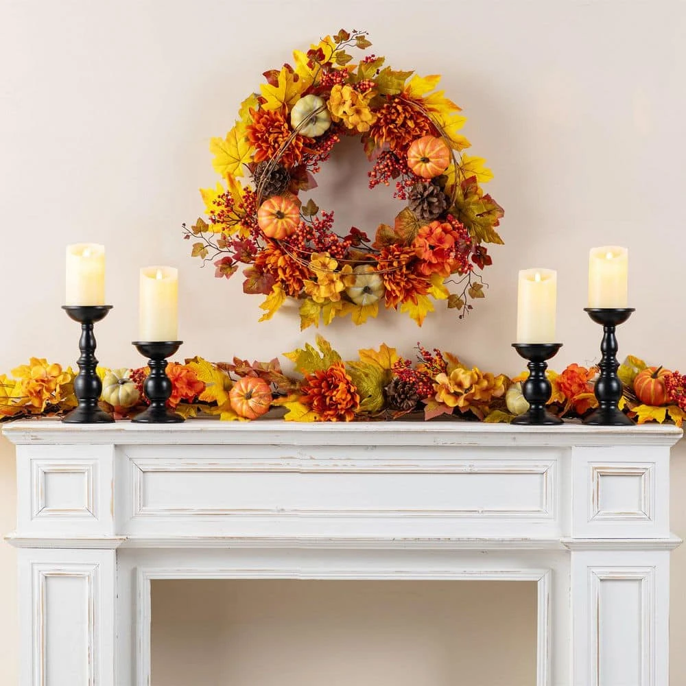 6 Ft. Fall Unlit Dahlia Pumpkin, Leaf And Berry Garland 2 6 Ft. Fall Unlit Dahlia Pumpkin, Leaf And Berry Garland - Image 2
