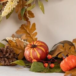 6 Ft. Fall Unlit Pumpkin Leaf Floral Garland -The Home Depot Shop glitzhome fall garlands 2019500035 1f 1000