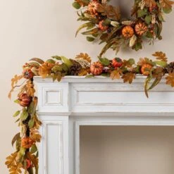 6 Ft. Fall Unlit Pumpkin Leaf Floral Garland -The Home Depot Shop glitzhome fall garlands 2019500035 31 1000