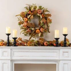 6 Ft. Fall Unlit Pumpkin Leaf Floral Garland -The Home Depot Shop glitzhome fall garlands 2019500035 44 1000
