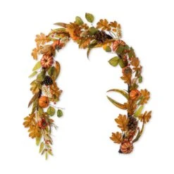 6 Ft. Fall Unlit Pumpkin Leaf Floral Garland