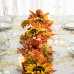 6 Ft. Fall Unlit Maple Leaf And Sunflower Garland 15 6 Ft. Fall Unlit Maple Leaf And Sunflower Garland -The Home Depot Shop glitzhome fall garlands 2030200011 44 1000