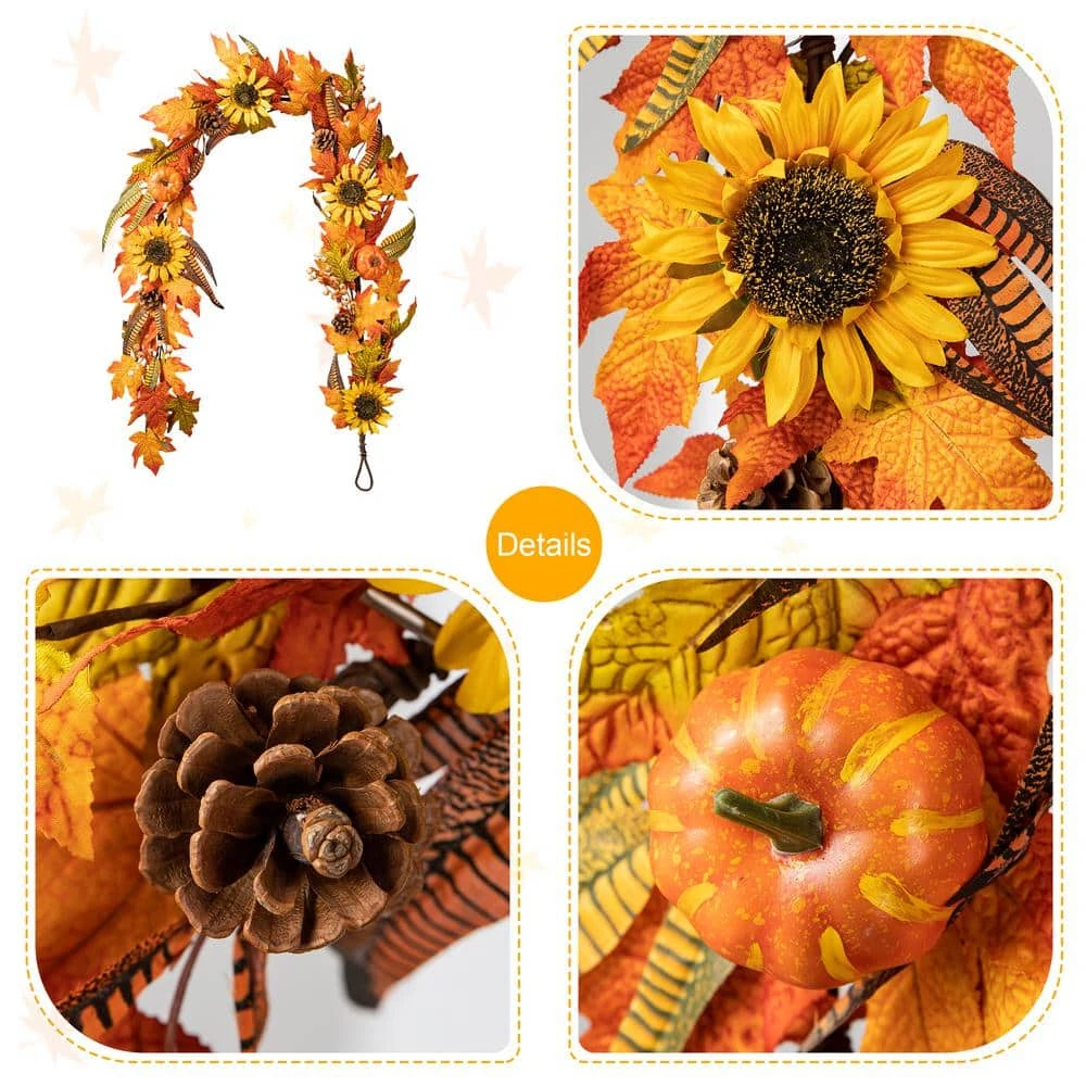 6 Ft. Fall Unlit Maple Leaf And Sunflower Garland 5 6 Ft. Fall Unlit Maple Leaf And Sunflower Garland - Image 5