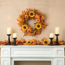 6 Ft. Fall Unlit Maple Leaf And Sunflower Garland 11 6 Ft. Fall Unlit Maple Leaf And Sunflower Garland -The Home Depot Shop glitzhome fall garlands 2030200011 77 1000