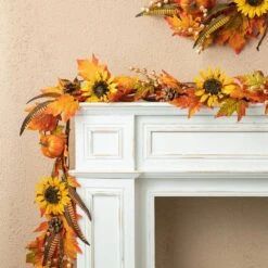6 Ft. Fall Unlit Maple Leaf And Sunflower Garland 16 6 Ft. Fall Unlit Maple Leaf And Sunflower Garland -The Home Depot Shop glitzhome fall garlands 2030200011 fa 1000