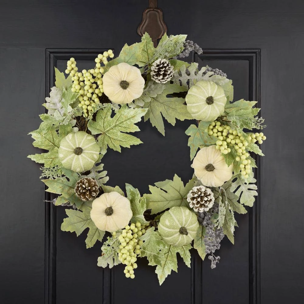 22 In. D Pumpkin Artificial Christmas Wreath With Green Leaf And Berries 3 22 In. D Pumpkin Artificial Christmas Wreath With Green Leaf And Berries - Image 3