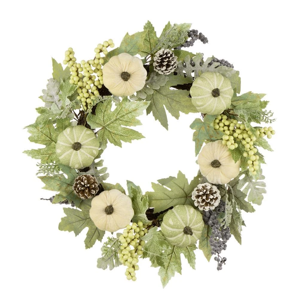 22 In. D Pumpkin Artificial Christmas Wreath With Green Leaf And Berries 1 22 In. D Pumpkin Artificial Christmas Wreath With Green Leaf And Berries